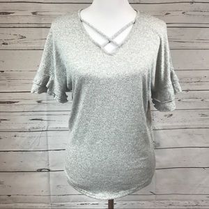 Gray Blouse Criss Cross Stretch Size Small